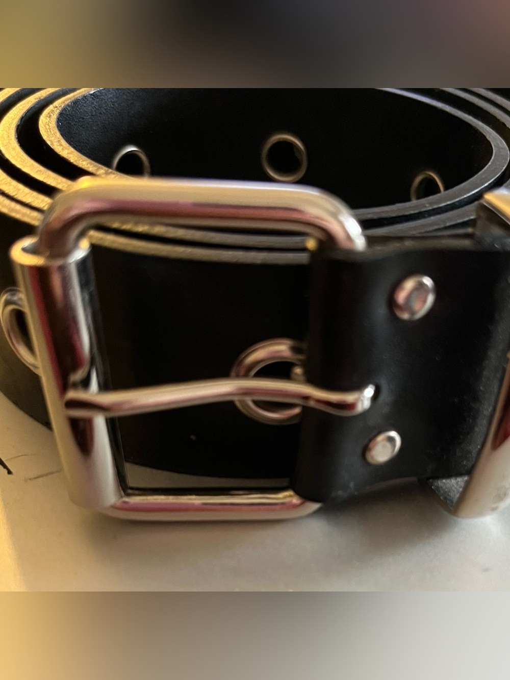 Faux Leather Grommet Belt Black Size 3X
